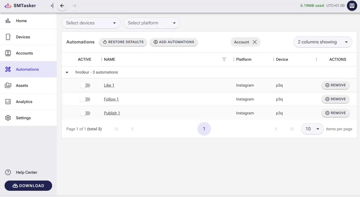 Animated GIF showing how to navigate to the Sources tab, enable the Publish from Media Folders option, and select a folder from the dropdown menu in SMTasker.