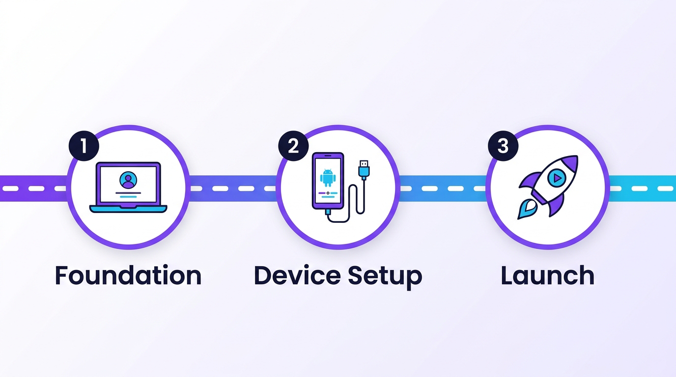 Diagram of the three setup phases: Foundation, Device Setup, and Launch